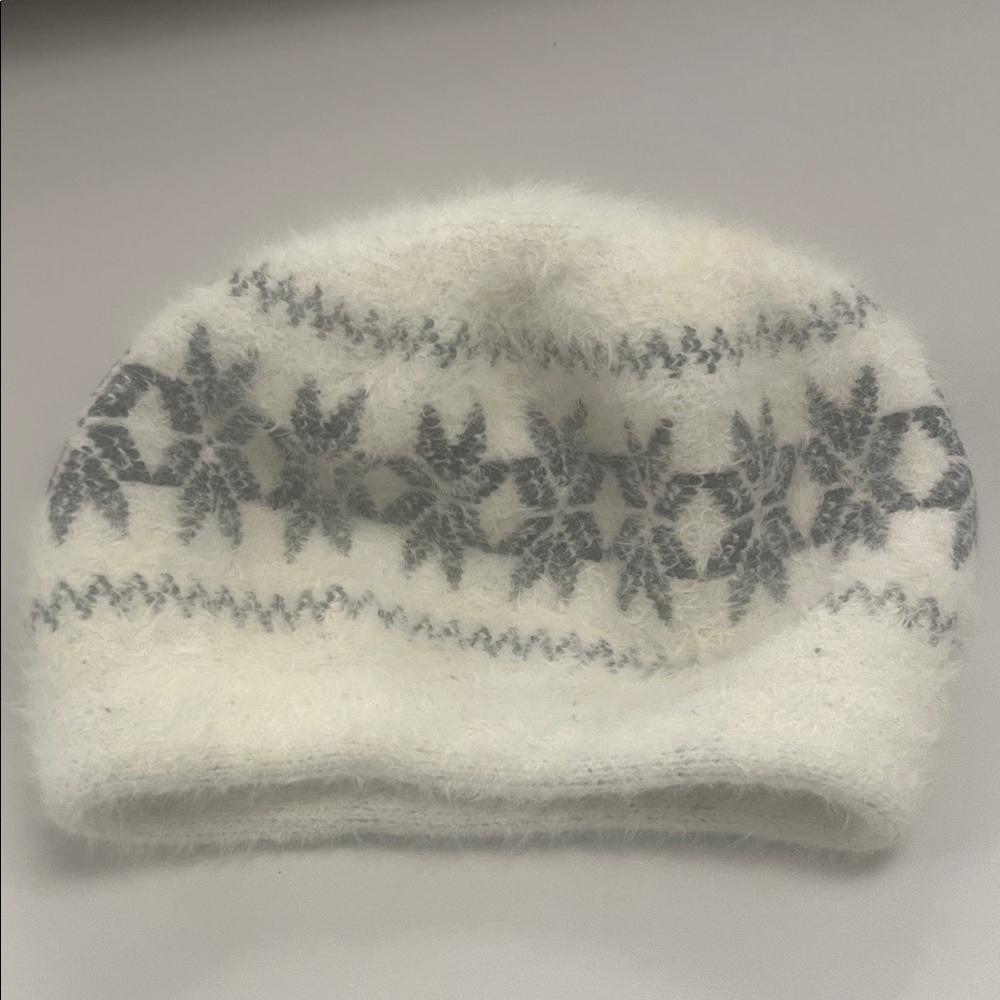 Country Door Cozy Creamy White and Gray Knit Angora blend Beanie